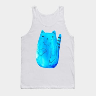 Striped Tail Blue Watercolor Cat Tank Top